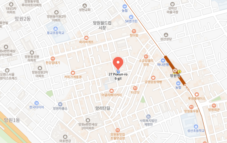 Mangwon Market & Mangridan-gil Street map